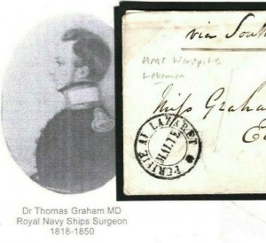 LEBANON HMS WARSPITE Cover GB NAVAL SURGEON Disinfected MALTA 1845 RARE N55