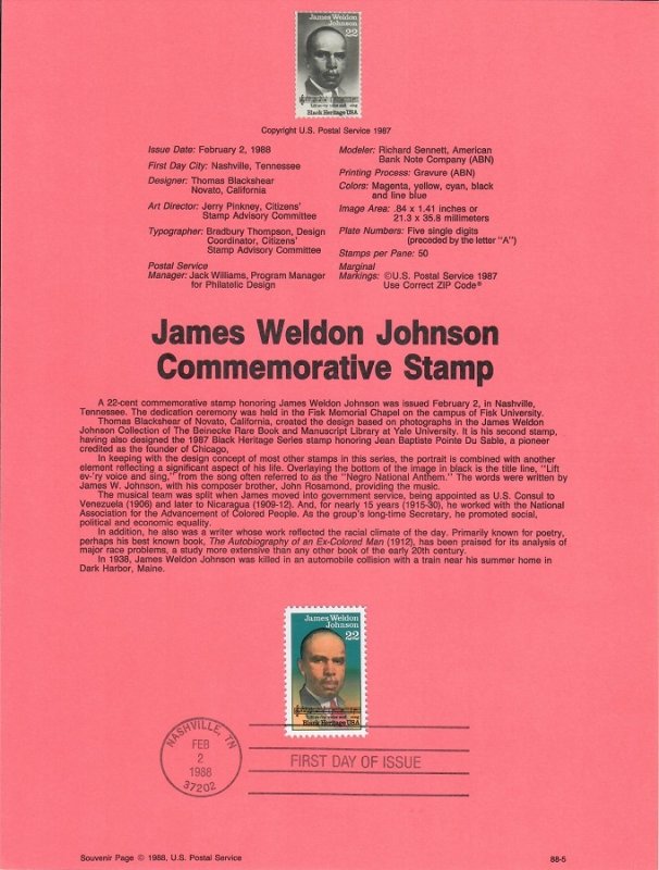 US SP824 James Wendell Johnson Souvenir Page #2371