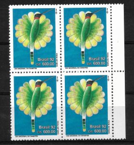 BRAZIL 1992 NATIONAL DIABETES DAY MEDICAL HEALTH BIRD BLOCK OF FOUR MINT NH