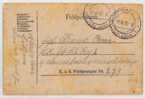 AUSTRIA ALPINE REGIMENT KuK Feldpost Card 1918 WW1 Ex Ljubljana SLOVENIA BM324