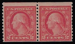 Scott #454 - $295.00 – Fine-OG-NH – Brilliant fresh coil pair. 2015 APS cert.