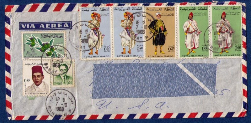 MOROCCO SC 81 MULTI STAMPED COVER(SC 175,201-203)AND OTHERS 7-10-1968 NO ADDRESS