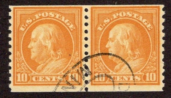 US #497 Pair Ten Cent Franklin F/U ~jm-1899