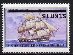 St Kitts 1980 Ships 55c with overprint inverted unmounted...