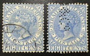 MALAYA 1892-99 STRAITS SETTLEMENTS QV 8c CA USED SG#101 & 101a M5652