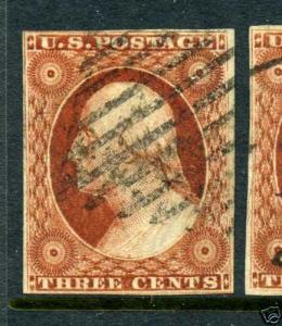 Scott #10 Washington Imperf Used Stamp Position 74L1 (Stock #10-39) 