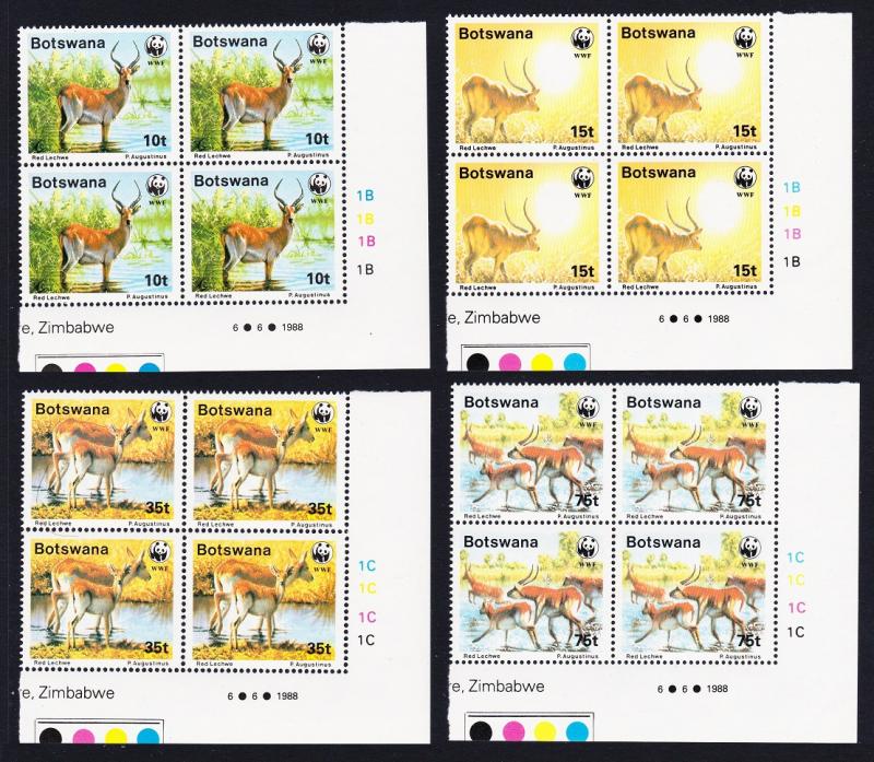 Botswana WWF Red Lechwe 4v Corner Blocks of 4 SG#648-651 SC#432-435 MI#431-434