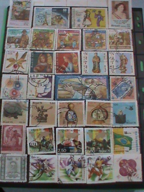 ​BRAZIL STAMPS:34 DIFFERENT JUMBO LARGE BRAZIL USED STAMPS #BR-P HIGH VALUE