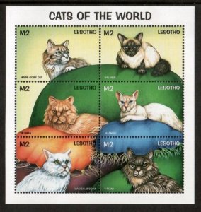 Lesotho 1998 - Cats Pets - Sheet of 6 Stamps - Scott #1105 - MNH