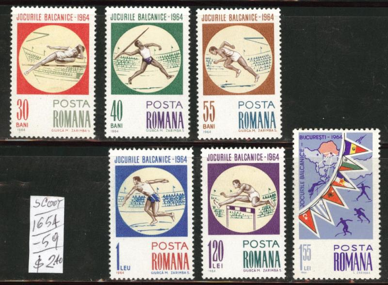 ROMANIA Scott 1654-59 Balkan Games set  1964