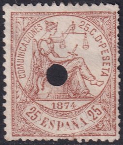 Spain 1874 Sc 205 telegraph punch (taladrado) cancel