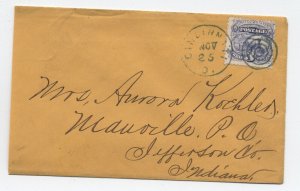 c1870 Cincinnati Ohio #114 3ct 1869 cover to Manville IN [h.4722]