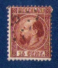 Netherlands Sc #9 Used 15c Org Brown F-VF