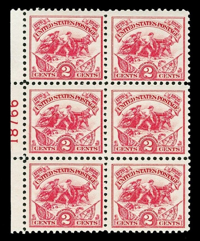 Scott 629 1926 2c White Plains Issue Plate Block of Six Mint VF OG NH Cat $50