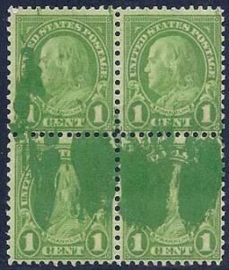 #632 Franklin 1c Grossly Over-Inked Block/4 Mint NH