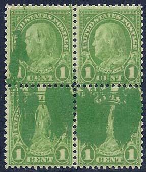 #632 Franklin 1c Grossly Over-Inked Block/4 Mint NH