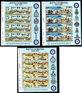 Isle of Man-SC#427a/431a-3 sheets-unused-NH-WWII-Battle of B