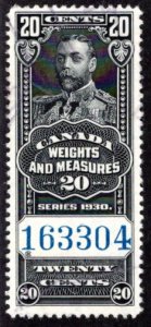van Dam FWM63, 20c Black, used, 1900 KGV, Canada Weights and Measures Revenue