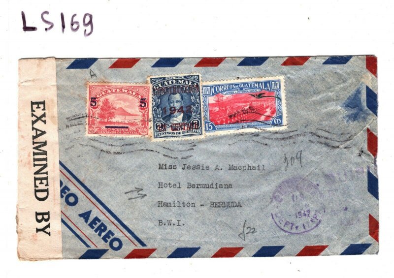 GUATEMALA WW2 Cover Bermuda CENSOR Hamilton HOTEL BERMUDIANA 1942{samwells}LS169