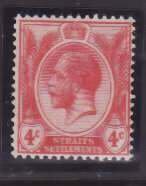 Straits Settlements-Sc#154- id13-unused NH og 4c scarlet KGV-1918-diagonal gum