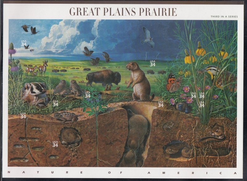 Scott 3506 MNH Pane - Great Plains Prairie