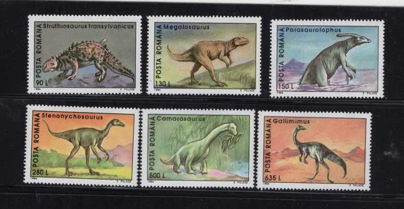 Romania #3900-05 (1994 Dinosaurs set) VFMNH CV $2.30