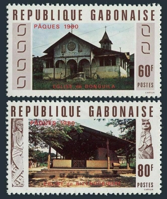 Gabon 442-443,MNH.Michel 724-725. Easter 1980.Churches.