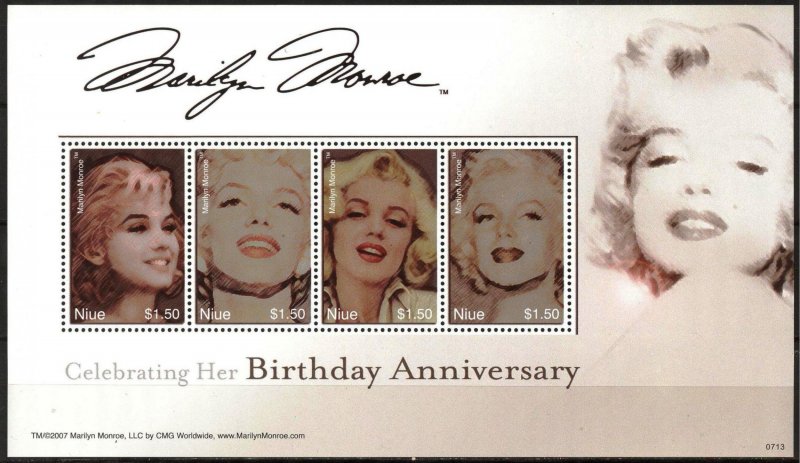 Niue 2007 Cinema Actors Marilyn Monroe Sheet MNH