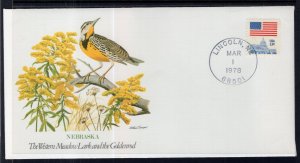 US State Bird and Flower,Meadow Lark,Goldenrod,NE Fleetwood 1978 Cover