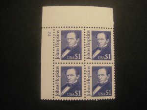 Scott 2194d, $1 Johns Hopkins, PB4 #2 UL, MNH large margin, MNH Great Americans