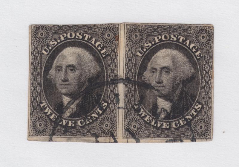 US Sc 17 used 1851 12c black Washington Horizontal Pair