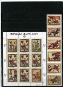 PARAGUAY 1984 Sc#2116-2117 PAINTINGS/ILLUSTRATION STRIP OF 6 STAMPS & SHEET MNH 