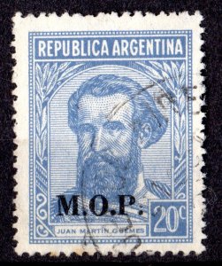 Argentina 1936 Sc#OD313 MARTIN GUEMES ovpt.M.O.P. Single USED