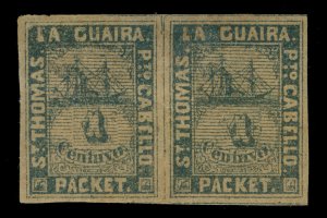 DWI 1864  Robert Tod Steamship St.Thomas La Guaira 1c blk,rose Yv# 2A mint PAIR