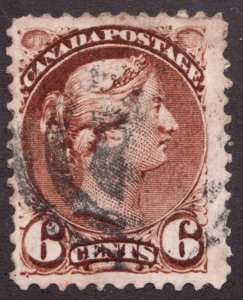 1872 Canada Sc #39 - 6¢ Small Queen Victoria - pf 11½ x 12 Used Est$50