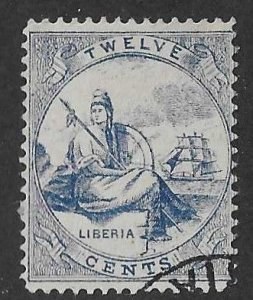 Liberia Sc #8 12c blue  used VF