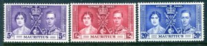 Mauritius SC#208-210 Coronation of King George VI (1937) MH