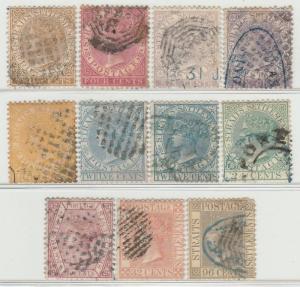 MALAYA Straits Settlements 1867 QV Set 11V + Shades Crown CC Used CV£268 MA1256