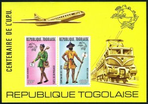 Togo 873-C223,C223a sheet,MNH. UPU-100,1974.Mailman-uniforms,Plane,Locomotive.