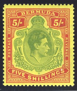 Bermuda 1950 KGVI 5s yellow-green & red/pale yellow (p13-O) MLH. SG 118f. Sc 125