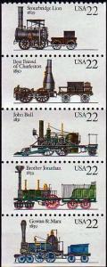 1987 22c Locomotives, Booklet Pane of 5 Scott 2362-66 Mint F/VF NH