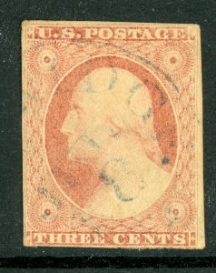 USA 1851 Washington 3¢ Orange Brown Type II Scott #10A VFU R498