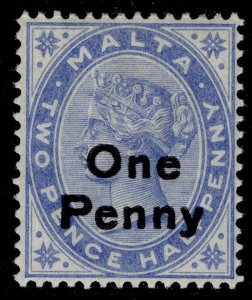 MALTA EDVII SG37, 1d on 2½d bright blue, NH MINT.