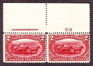 US 286 2c Trans-Mississippi Plate #619 Inscription Pair F-VF OG H SCV $60