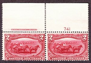 US 286 2c Trans-Mississippi Mint Plate #741 Top Pair F-VF OG NH SCV $160