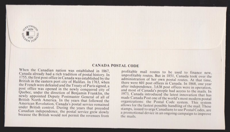 CANADA FDC Scott # 816 - New Postal Codes - Fleetwood Cachet