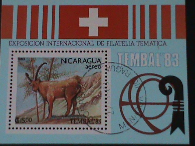 ​NICARAGUA-1983- WORLD STAMPS SHOW-TEMBAL'83 CTO S/S -VF FANCY CANCEL