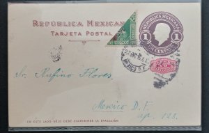 Mexico Stationary cover 1916 Postal Card 1c, 10c overprint and cut half 2c stamp