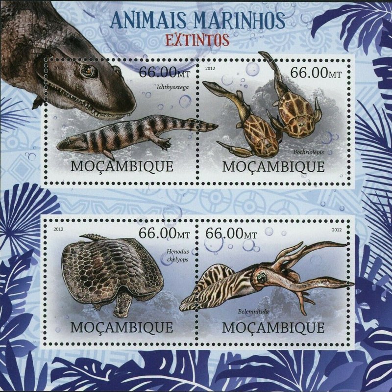 Extinct Marine Animals Stamp Ichthyostega Belemnitida Henodus Chelyops S/S MNH