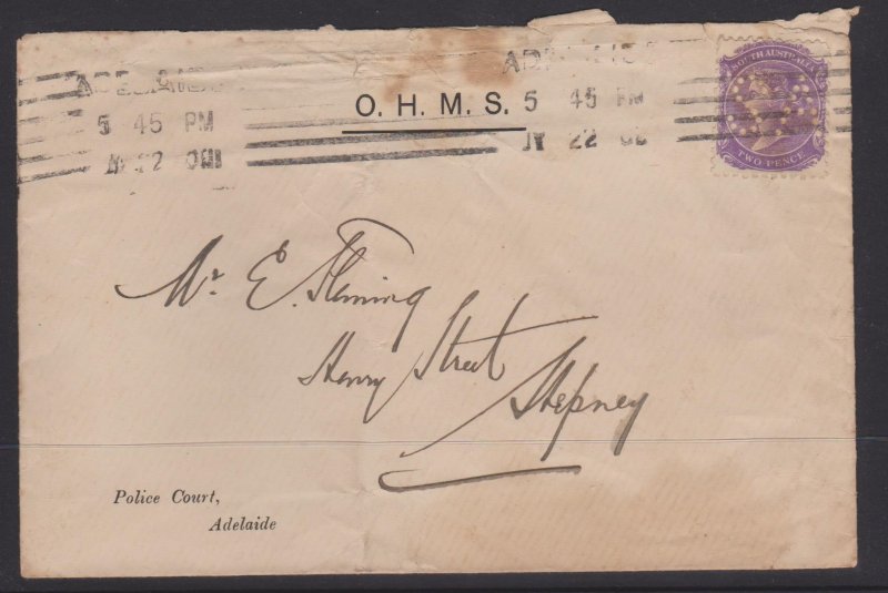 South Australia Sc#146 Perfin SA Used on Police Court Cover